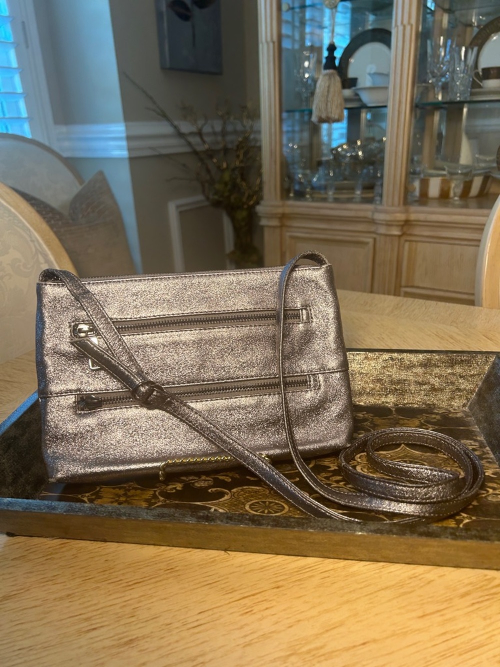 Hobo The Original Silver Metallic Leather Crossbody